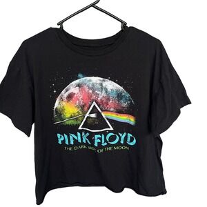 Pink Floyd Shirt Womens Extra Large Black DIY Crop Top Graphic Print Music Band